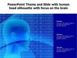 Powerpoint theme and slide with human head silhouette with focus on the brain