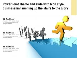 Powerpoint theme and slide with icon style businessman running up the stairs to the glory