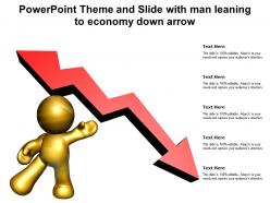 Powerpoint theme and slide with man leaning to economy down arrow