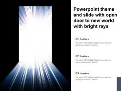 Powerpoint theme and slide with open door to new world with bright rays