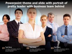 Powerpoint theme and slide with portrait of pretty leader with business team behind