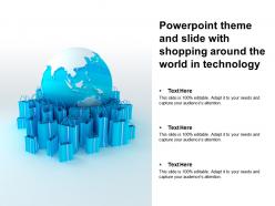 Powerpoint theme and slide with shopping around the world in technology