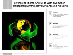 Powerpoint theme and slide with two green transparent arrows revolving around an earth