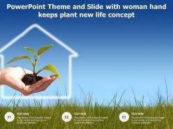 Powerpoint theme and slide with woman hand keeps plant new life concept