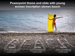 Powerpoint theme and slide with young woman inscription stones beach