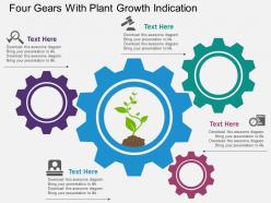Pp four gears with plant growth indication flat powerpoint design