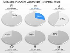 Pp six staged pie charts with multiple percentage values powerpoint template