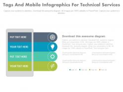 Ppt four tags and mobile infographics for technical services flat powerpoint design