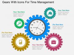 Ppt gears with icons for time management flat powerpoint design