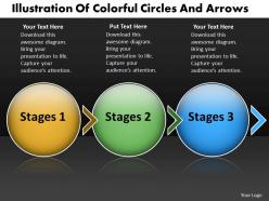 Ppt illustration of colorful circles and arrows powerpoint templates business 3 stages