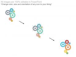 Ppt six gears and icons for business process control flat powerpoint design