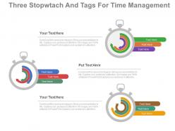 Ppt three stopwatch and tags for time management flat powerpoint design