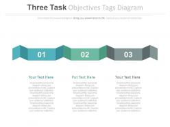 Ppt three task objectives tags diagram flat powerpoint design