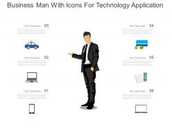 Ppts business man with icons for technology application flat powerpoint design