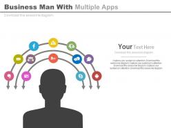 Ppts business man with multiple apps for social media flat powerpoint design
