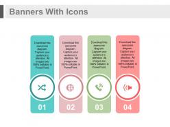 Ppts four banners with icons for global business communication flat powerpoint design
