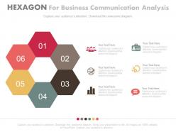 Ppts six hexagons for business communication analysis flat powerpoint design
