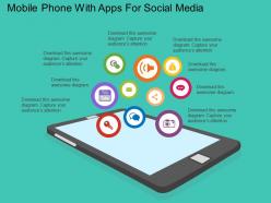 Pptx mobile phone with apps for social media flat powerpoint design