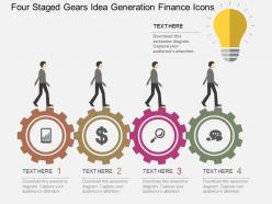 Pr four staged gears idea generation finance icons flat powerpoint design