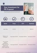 Pr Proposal For Your Investment One Pager Sample Example Document