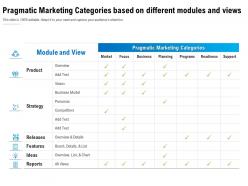 Pragmatic marketing categories based on different modules and views