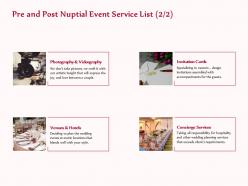 Pre and post nuptial event service list cards ppt layouts