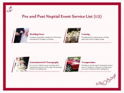 Pre and post nuptial event service list catering ppt gallery