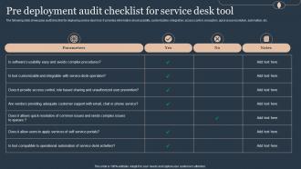 Pre Deployment Audit Checklist For Deploying Advanced Plan For Managed Helpdesk Services