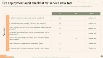 Pre Deployment Audit Checklist For Service Desk Tool Service Desk Management To Enhance