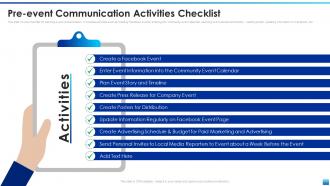 Pre Event Communication Activities Checklist Corporate Event Communication Plan