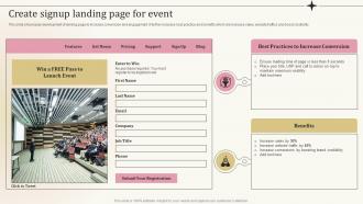 Pre Event Tasks Create Signup Landing Page For Event Ppt Powerpoint Presentation Outline Graphics