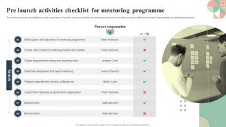 Pre Launch Activities Checklist Mentoring Programme Mentoring Plan For Employee Growth And Development