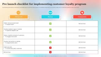 Pre Launch Checklist For Implementing Customer Loyalty Program