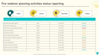 Pre Webinar Planning Activities Status Reporting