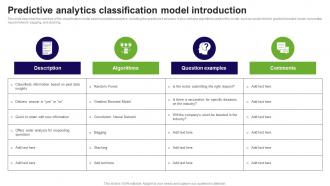 Predictive Analytics Classification Model Introduction Prediction Model
