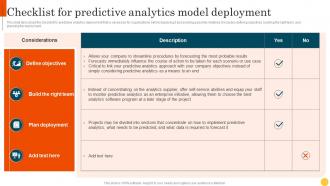 Predictive Modeling Methodologies Checklist For Predictive Analytics Model Deployment