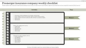 Premerger Insurance Company Weekly Checklist