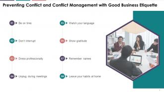 Preventing Conflict And Conflict Management With Good Business Etiquette Training Ppt