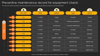 Preventive Maintenance Record For Equipment Check