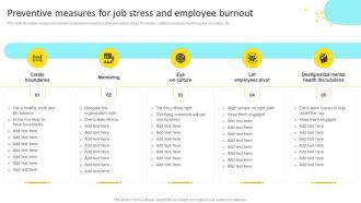 Preventive Measures For Job Stress And Employee Burnout