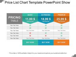 Price list chart template powerpoint show