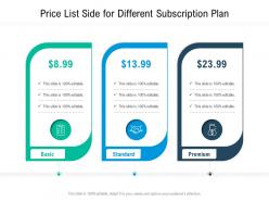 Price list side for different subscription plan infographic template