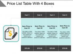 Price list table with 4 boxes