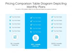 Pricing comparison table diagram depicting monthly plans infographic template