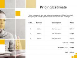 Pricing estimate service ppt powerpoint presentation styles background designs