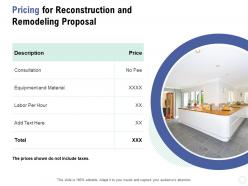 Pricing for reconstruction and remodeling proposal ppt powerpoint presentation inspiration portfolio