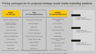 Pricing Packages For For Proposal Strategic Social Media Marketing Solutions