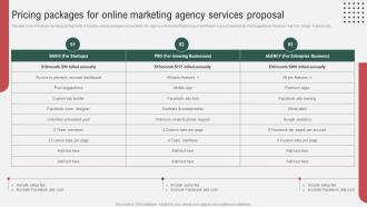 Pricing Packages For Online Marketing Agency Services Proposal Ppt Powerpoint Presentation