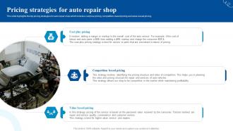 Pricing Strategies For Auto Repair Shop Car Service Center Business Plan BP SS