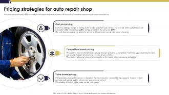 Pricing Strategies For Auto Repair Shop Mechanic Shop Business Plan BP SS